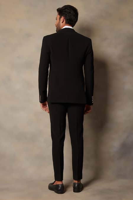 Shop_Gargee Designers_Black Polyester Viscose Floral Embroidered Tuxedo And Pant Set _at_Aza_Fashions