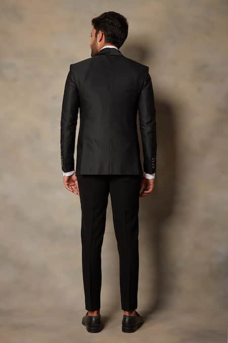 Shop_Gargee Designers_Black Polyester Viscose Tape Embellished Tuxedo And Pant Set _at_Aza_Fashions