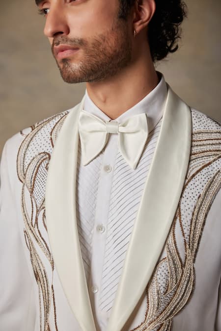Gargee Designers_White Polyester Abstract Embellished Tuxedo And Pant Set _at_Aza_Fashions