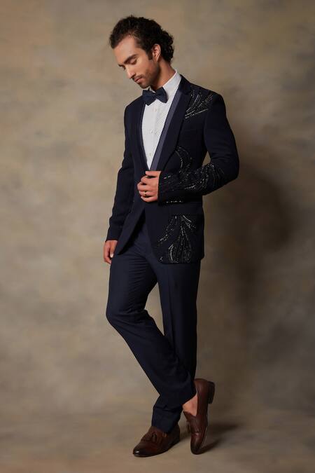 Gargee Designers_Black Polyester Abstract Embellished Tuxedo And Pant Set _Online_at_Aza_Fashions