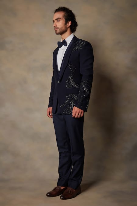 Buy_Gargee Designers_Black Polyester Abstract Embellished Tuxedo And Pant Set _Online_at_Aza_Fashions