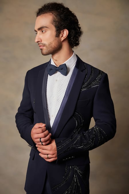 Shop_Gargee Designers_Black Polyester Abstract Embellished Tuxedo And Pant Set _Online_at_Aza_Fashions