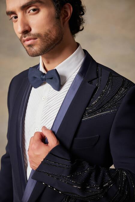 Gargee Designers_Black Polyester Abstract Embellished Tuxedo And Pant Set _at_Aza_Fashions