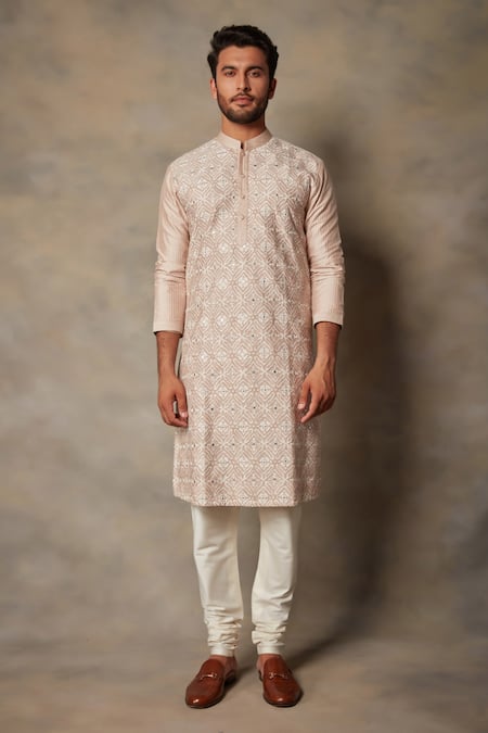 Gargee Designers_Pink Cotton Silk Applique Work Kurta Set _Online_at_Aza_Fashions