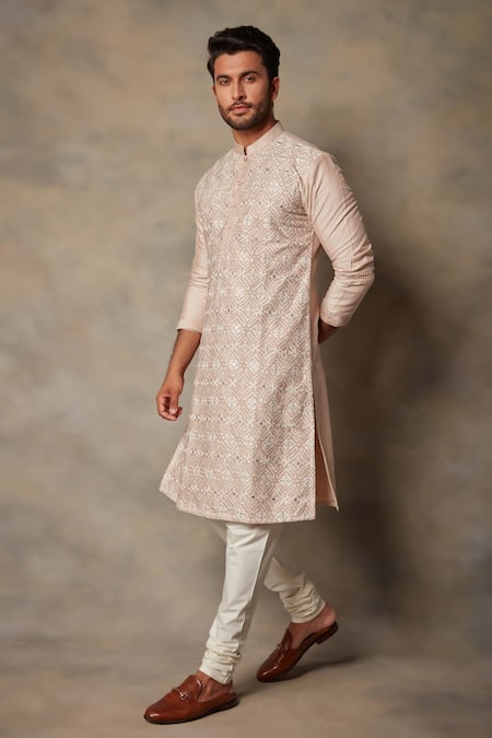 Buy_Gargee Designers_Pink Cotton Silk Applique Work Kurta Set _Online_at_Aza_Fashions