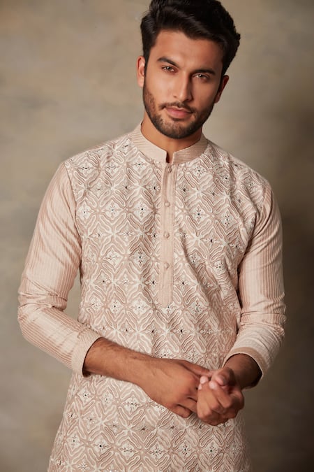 Shop_Gargee Designers_Pink Cotton Silk Applique Work Kurta Set _Online_at_Aza_Fashions