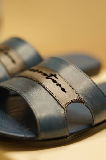 Buy_Jatin Malik_Blue Cut-out Strap Sliders _Online_at_Aza_Fashions