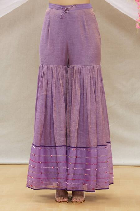 Shop_Sozenkari_Purple Chanderi Tissue And Organza Embroidered Kurta Sharara Set _Online_at_Aza_Fashions