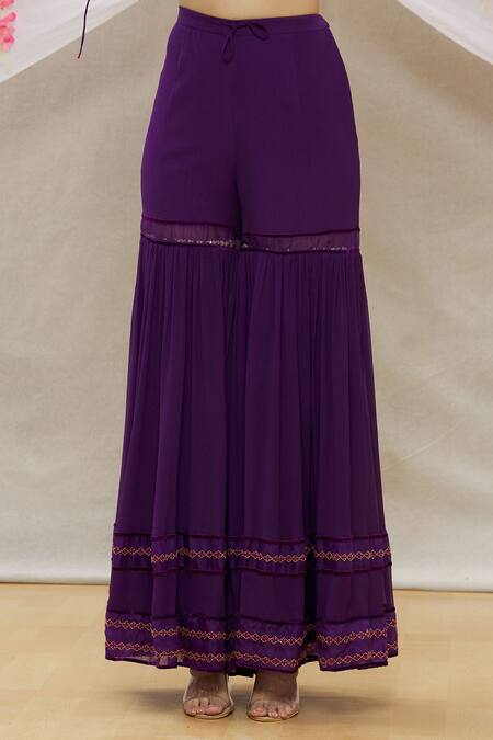 Shop Sozenkari Purple Chanderi Tissue And Organza Embroidered Kurta Sharara Set Online at Aza Fashions Shop_Sozenkari_Purple Chanderi Tissue And Organza Embroidered Kurta Sharara Set _Online_at_Aza_Fashions