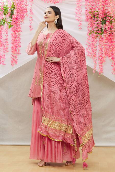 Buy Green Embroidered Chanderi Sharara Suit- Set of 3 | kr378/KARJ15AUG |  The loom
