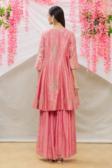 Sozenkari Zardozi Embroidered Anarkali Sharara Set 