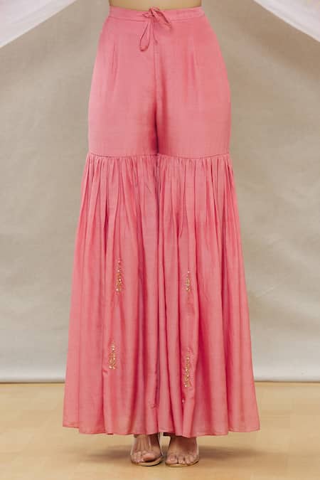 Shop_Sozenkari_Pink Pure Chanderi Tissue And Dupatta Bandhani Embroidered Anarkali Sharara Set _Online_at_Aza_Fashions