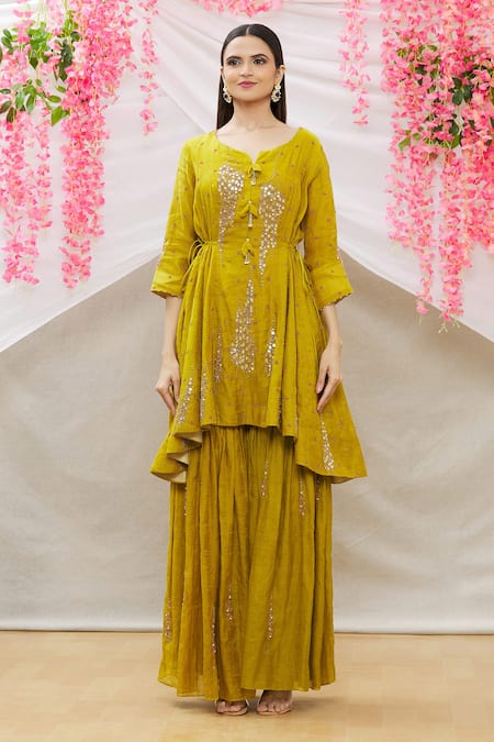 Buy_Sozenkari_Green Pure Chanderi Tissue And Dupatta Bandhani Gota, Embroidered Anarkali Set _Online_at_Aza_Fashions