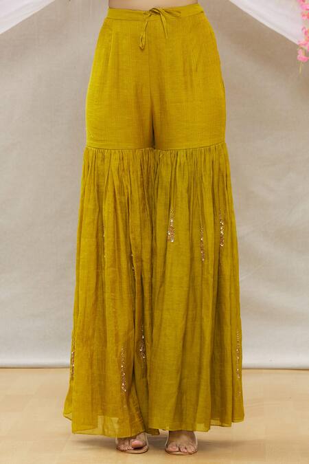 Shop_Sozenkari_Green Pure Chanderi Tissue And Dupatta Bandhani Gota, Embroidered Anarkali Set _Online_at_Aza_Fashions