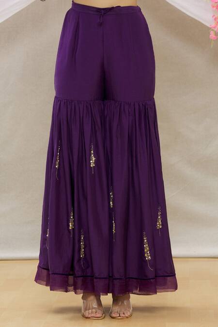 Shop_Sozenkari_Purple Chanderi Tissue And Organza Gota, Beads, Embroidered Anarkali Set _Online_at_Aza_Fashions