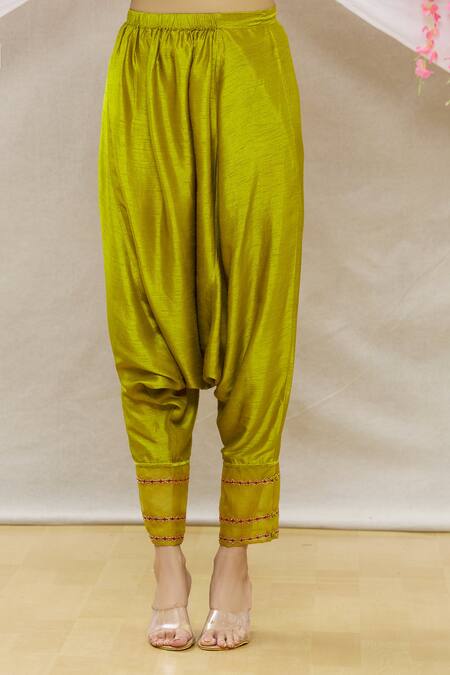 Shop Sozenkari Green Pure Chanderi Cutdana, Thread, Zardozi Embroidered Jacket And Cowl Pant Set Online at Aza Fashions Shop_Sozenkari_Green Pure Chanderi Cutdana, Thread, Zardozi Embroidered Jacket And Cowl Pant Set _Online_at_Aza_Fashions