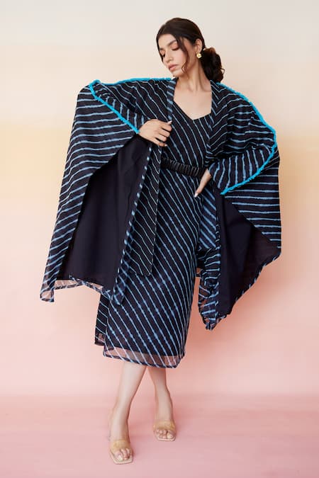 Aapro Black Kota Doria Bora Bora Jacket And Dress Set