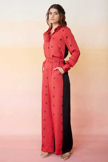 Aapro_Red Modal Bandhej Print Spread Collar Moscow Shirt And Pant Set _Online_at_Aza_Fashions