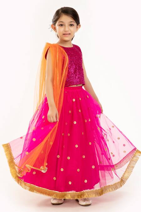 Byb Premium_Pink Linen, Polyester, Chiffon Sequins Work Choli Lehenga Set _Online_at_Aza_Fashions