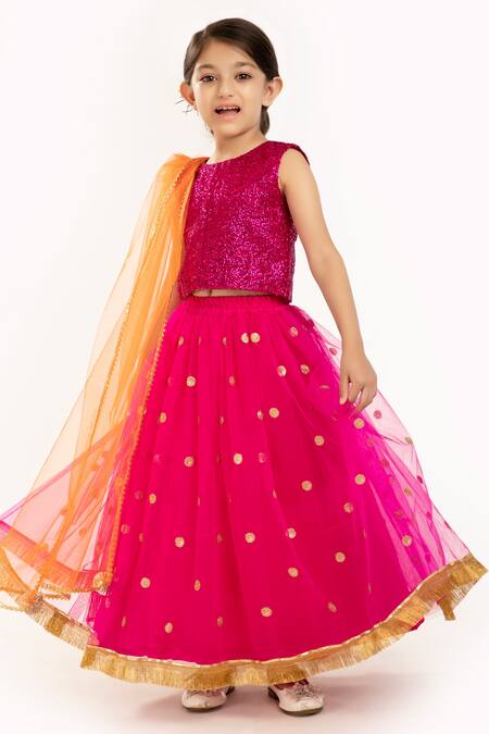 Buy_Byb Premium_Pink Linen, Polyester, Chiffon Sequins Work Choli Lehenga Set _Online_at_Aza_Fashions