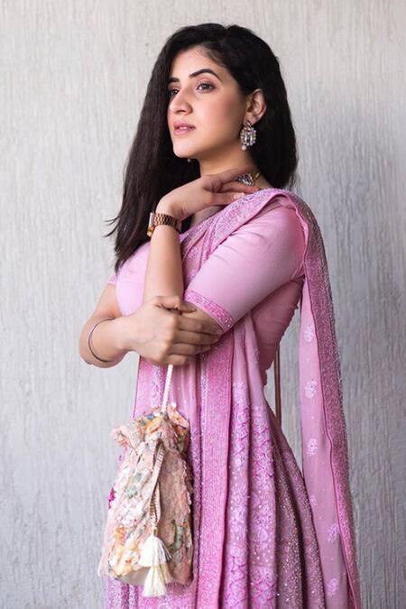 Buy_Iktaar By Meena_Pink Outer Georgette And Blouse & Dupatta Georgette, Chikankari Lehenga Set _Online_at_Aza_Fashions