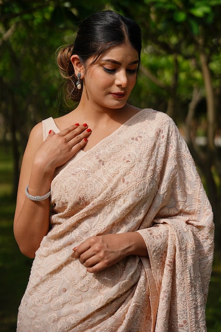 Iktaar By Meena Chikankari Chiffon Saree 