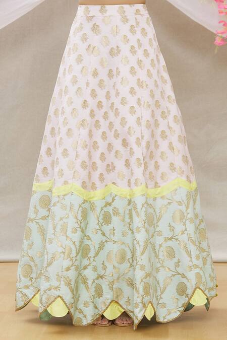 Neha Mehta Couture Multi Color Brocade Silk Floral, Zardozi V Neck Lehenga Set at Aza Fashions Neha Mehta Couture_Multi Color Brocade Silk Floral, Zardozi V Neck Lehenga Set _at_Aza_Fashions