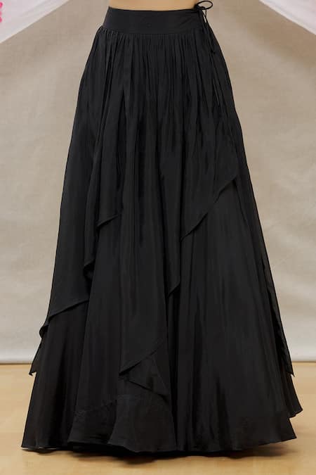 Neha Mehta Couture_Black Banana Crepe Embroidery Zardozi Round Pleated Lehenga With Blouse _at_Aza_Fashions