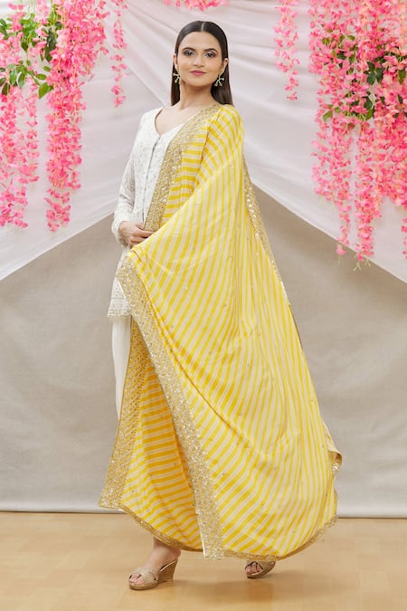 Buy_Neha Mehta Couture_White Crepe, Lucknowi Floral, Sequin V Neck Embroidered Peplum Kurta Set _Online_at_Aza_Fashions