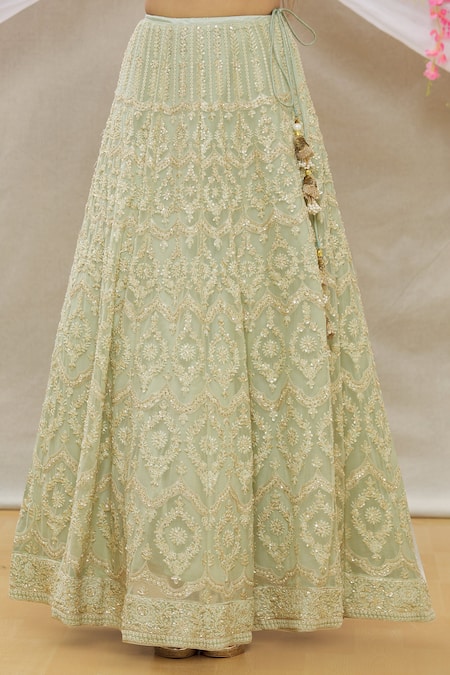 Neha Mehta Couture_Green Georgette Embroidery Zardozi V Neck Lehenga Set _at_Aza_Fashions