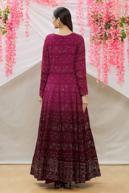 Shop_Neha Mehta Couture_Purple Lucknowi Floral, Sequin Round Anarkali Lehenga Set _at_Aza_Fashions