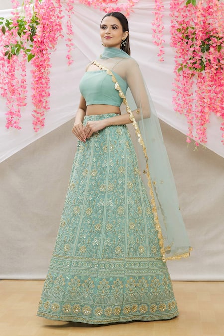 Buy_Neha Mehta Couture_Green Lucknowi Lehenga Set_Online_at_Aza_Fashions