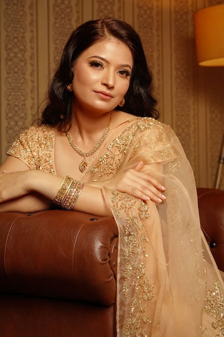 Buy Gul By Aishwarya Gold Saree Pure Organza And Blouse Satin Floral Embroidered With Online at Aza Fashions Buy_Gul By Aishwarya_Gold Saree Pure Organza And Blouse Satin Floral Embroidered With _Online_at_Aza_Fashions