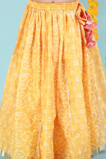 Lil Drama_Yellow Chanderi, Lurex Embroidery Bandhej Print Lehenga And Choli Set _at_Aza_Fashions
