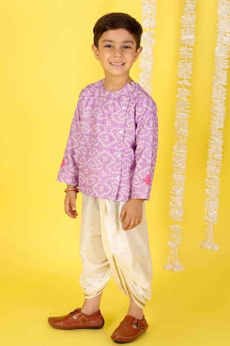 Lil Drama_Purple Polyester Printed Kurta And Dhoti Pant Set _Online_at_Aza_Fashions