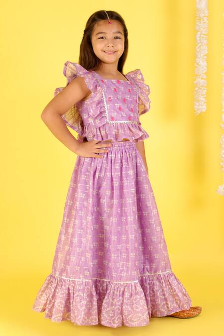 Lil Drama Purple Chanderi, Lurex Embroidery Bandhej Print Lehenga And Choli Set Online at Aza Fashions Lil Drama_Purple Chanderi, Lurex Embroidery Bandhej Print Lehenga And Choli Set _Online_at_Aza_Fashions