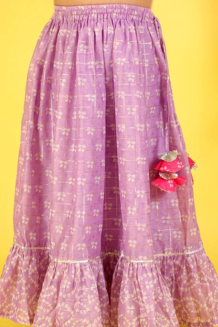 Shop Lil Drama Purple Chanderi, Lurex Embroidery Bandhej Print Lehenga And Choli Set Online at Aza Fashions Shop_Lil Drama_Purple Chanderi, Lurex Embroidery Bandhej Print Lehenga And Choli Set _Online_at_Aza_Fashions
