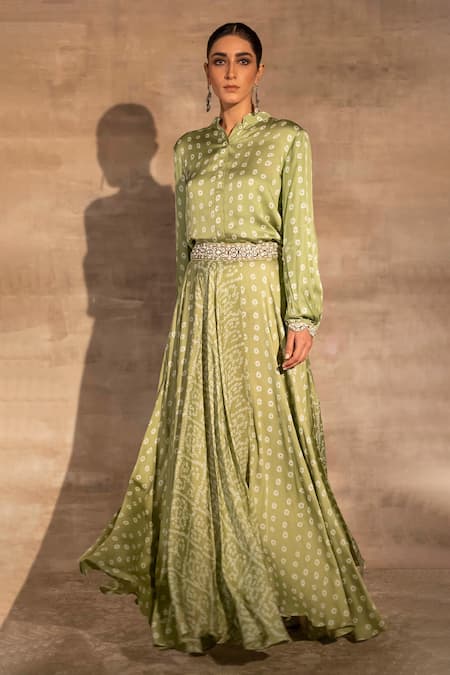 Parisian Embroidered Front Open Shirt with Lehenga & Dupatta – UY COLLECTION