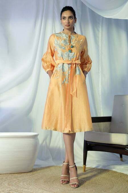 Shop_Madder Much_Yellow 80% Cotton 20% Silk Floral Keyhole Ella Embroidered Midi Dress _Online_at_Aza_Fashions