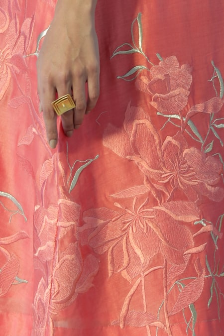 Madder Much Peach 80% Cotton 20% Silk Floral Keyhole Lara Embroidered Midi Dress at Aza Fashions Madder Much_Peach 80% Cotton 20% Silk Floral Keyhole Lara Embroidered Midi Dress _at_Aza_Fashions