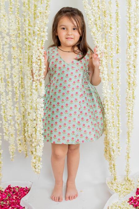 Buy_MR Brat_Blue Muslin Printed Angrakha Dress _Online_at_Aza_Fashions