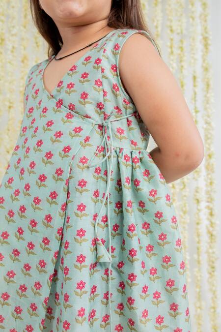 Shop_MR Brat_Blue Muslin Printed Angrakha Dress _Online_at_Aza_Fashions