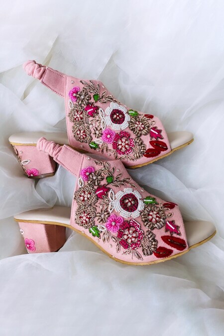 Floral embroidered shop block heels