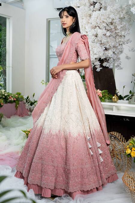 Varun Chakkilam Beige Silk Organza Bugle Beads And Thread Scoop Embroidered Bridal Lehenga Set Online at Aza Fashions Varun Chakkilam_Beige Silk Organza Bugle Beads And Thread Scoop Embroidered Bridal Lehenga Set_Online_at_Aza_Fashions