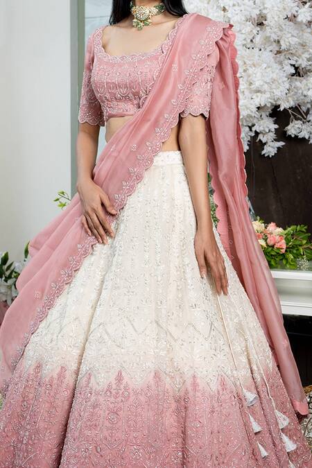 Shop Varun Chakkilam Beige Silk Organza Bugle Beads And Thread Scoop Embroidered Bridal Lehenga Set Online at Aza Fashions Shop_Varun Chakkilam_Beige Silk Organza Bugle Beads And Thread Scoop Embroidered Bridal Lehenga Set_Online_at_Aza_Fashions