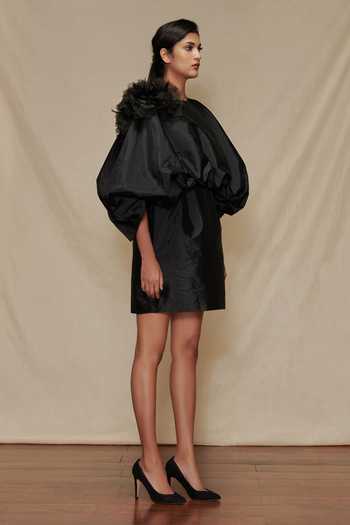 Buy Shriya Som Black Taffeta Floral Motifs 3d Embellished Draped Dress at Aza Fashions Buy_Shriya Som_Black Taffeta Floral Motifs 3d Embellished Draped Dress_at_Aza_Fashions