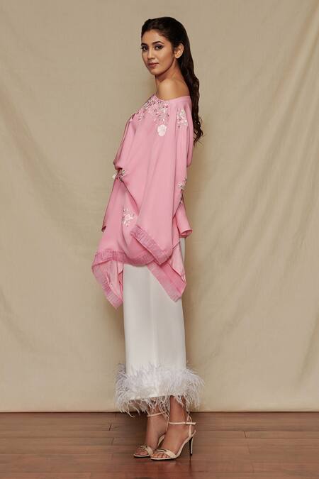 Buy Shriya Som Pink Crepe Georgette Floral Motifs One Shoulder Embroidered Kaftan Top Online at Aza Fashions Buy_Shriya Som_Pink Crepe Georgette Floral Motifs One Shoulder Embroidered Kaftan Top _Online_at_Aza_Fashions