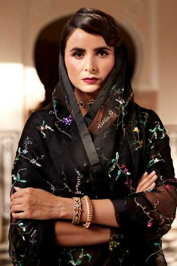 Atelier Shikaarbagh_Black Blouse - Plain Satin, Saree - French Organza Floral, Embroidered_Online_at_Aza_Fashions