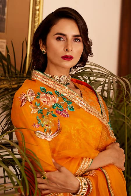 Atelier Shikaarbagh Yellow Churidaar -silk Satin, Dupatta - Organza, Kurta - Banarasi Woven Set Online at Aza Fashions Atelier Shikaarbagh_Yellow Churidaar -silk Satin, Dupatta - Organza, Kurta - Banarasi Woven Set_Online_at_Aza_Fashions