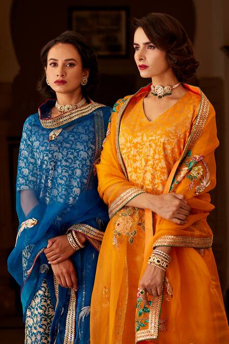 Buy Atelier Shikaarbagh Yellow Churidaar -silk Satin, Dupatta - Organza, Kurta - Banarasi Woven Set Online at Aza Fashions Buy_Atelier Shikaarbagh_Yellow Churidaar -silk Satin, Dupatta - Organza, Kurta - Banarasi Woven Set_Online_at_Aza_Fashions